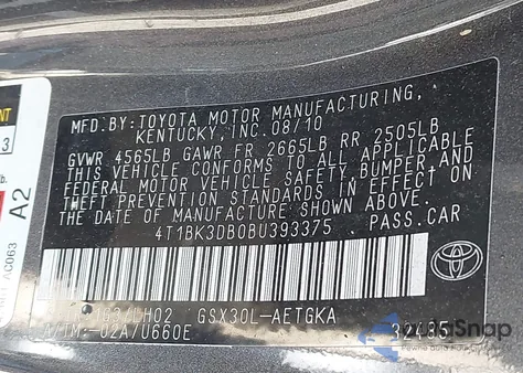 2011 Toyota Avalon из США, поврежденный, VIN 4T1BK3DB0BU393375